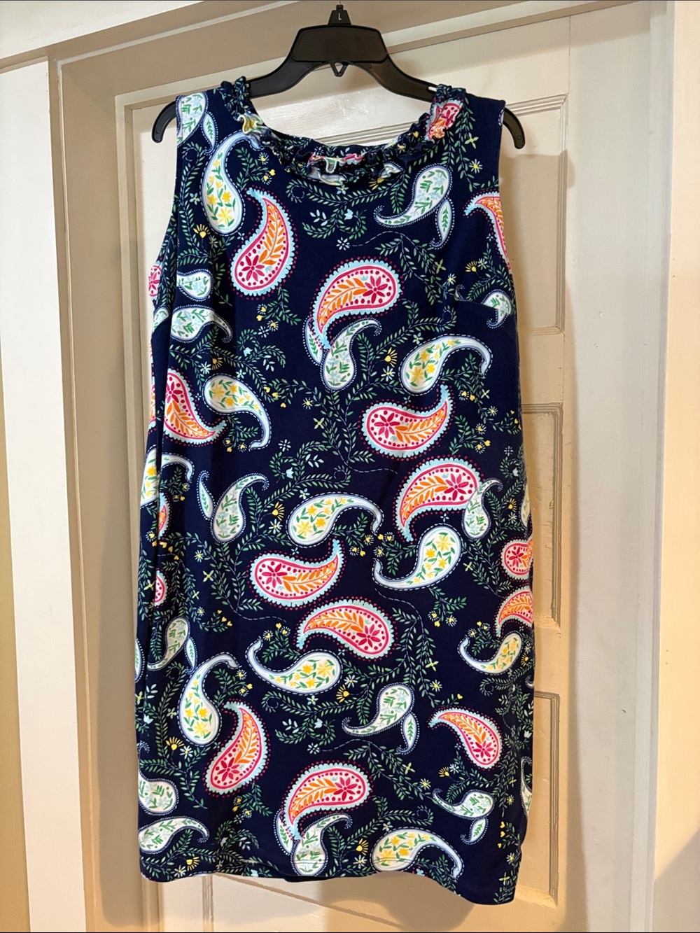 Talbots Navy Paisley Sleeveless Shift Dress with Multicolor Print 1X